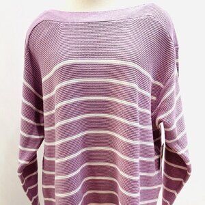 NWT CROFT & BARROW Women Long Sleeve Pullover Boat Neck Striped Knit Sweater 3X